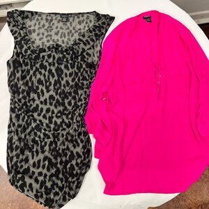 Lot of 2 Torrid Women's Sz 2 Leopard Print Dress, Pink Georgette Pullover Blouse
